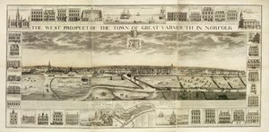Het Westelijke Uitzicht op de Stad Great Yarmouth in Norfolk, gegraveerd door John Harris (fl.1686-1740)